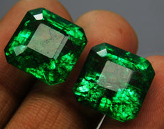 Green Emerald CERTIFIED 21.20 Ct Natural Loose Gemstone Pair Square Cut