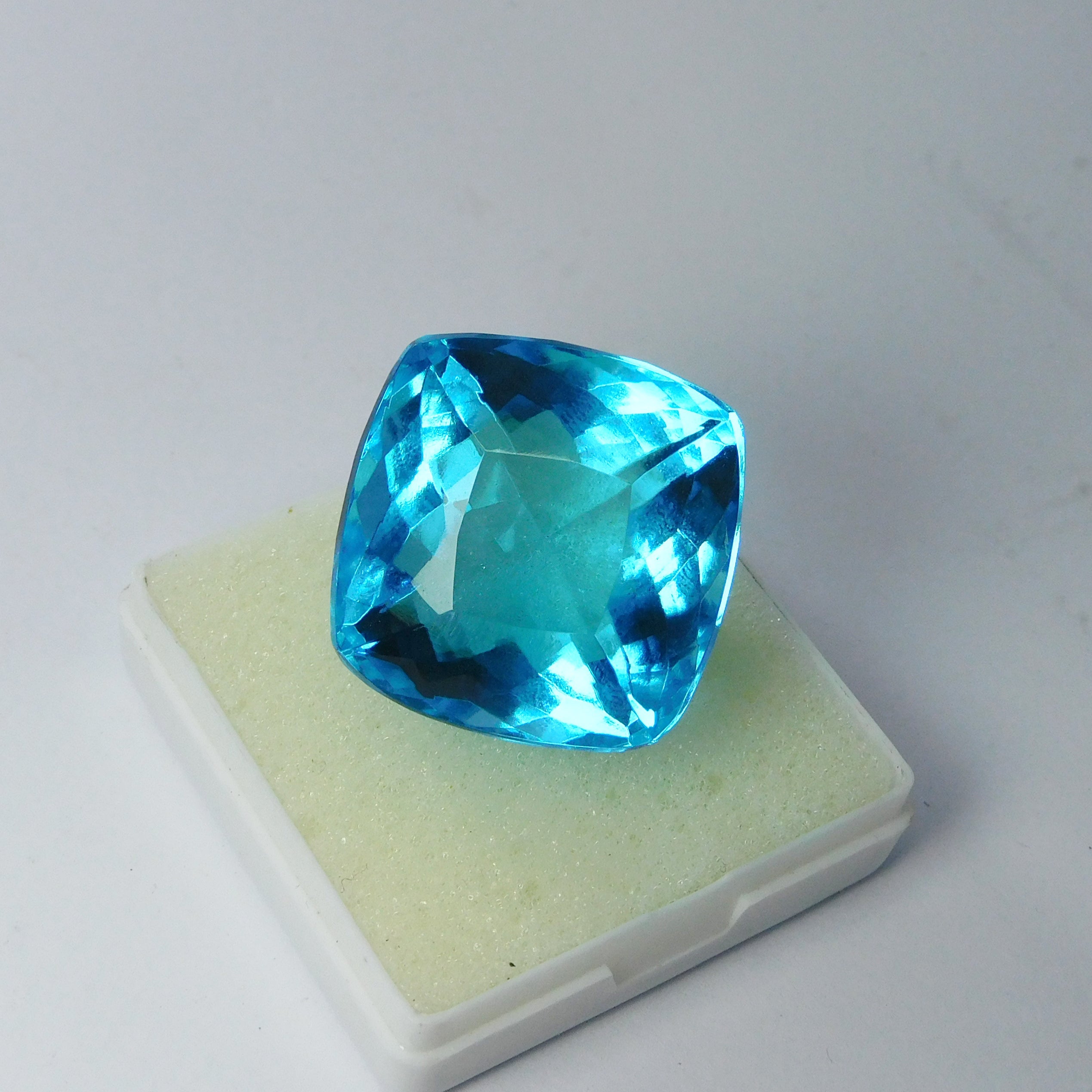 95.00 Ct Lab-Created Blue Topaz Square Certified Loose Gemstone Cushion Cut | Pendant Size | Big Size