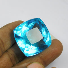 95.00 Ct Lab-Created Blue Topaz Square Certified Loose Gemstone Cushion Cut | Pendant Size | Big Size