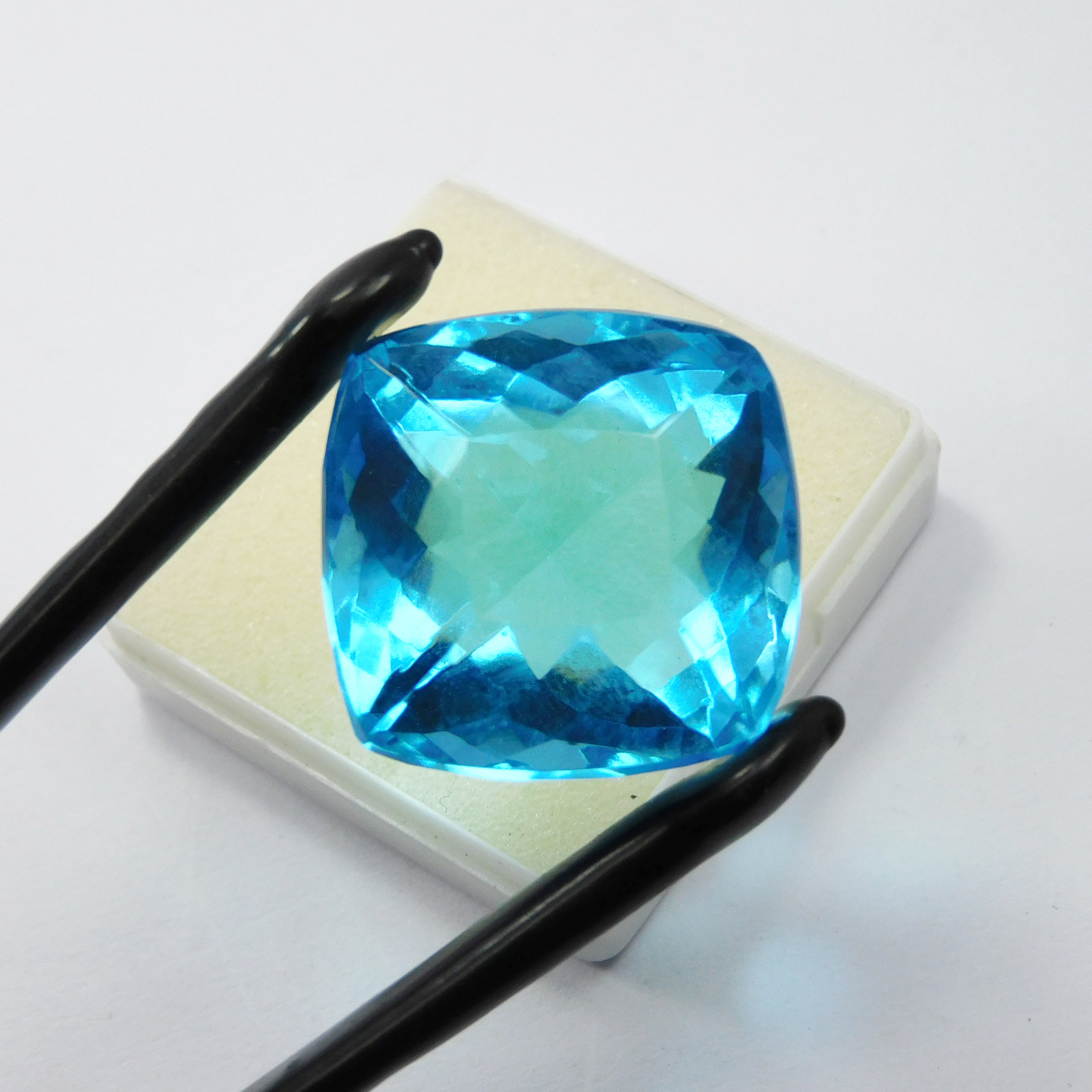 95.00 Ct Lab-Created Blue Topaz Square Certified Loose Gemstone Cushion Cut | Pendant Size | Big Size