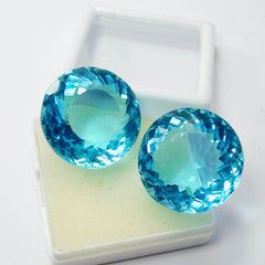 Earring Size/ Pendant Size Stone !! Lab-Created Blue Sapphire 120.20 Ct Round Cut Loose Gemstone CERTIFIED Pair