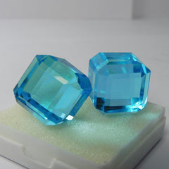 Cube Cut Blue Topaz Loose Gemstone 102.40 Ct Lab-Created CERTIFIED Pair | Free Shipping & Gift | Best Price