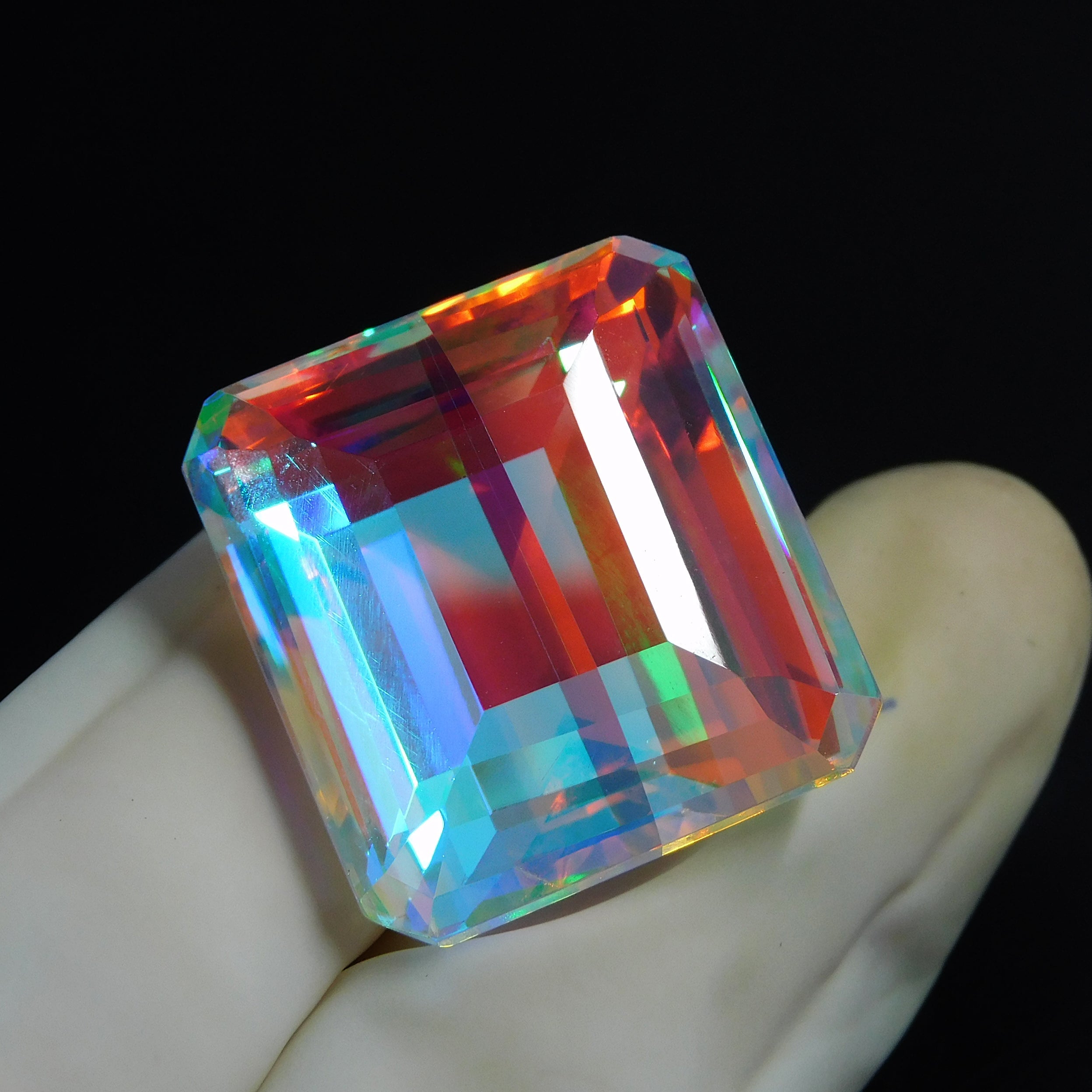 Excellent Cut Stone !! ON SALE !! Brazilian Natural Multi Color Mystic Topaz 69.15 Ct Emerald Cut Mystic Topaz Loose Gemstone CERTIFIED | Gift For Her/ Him