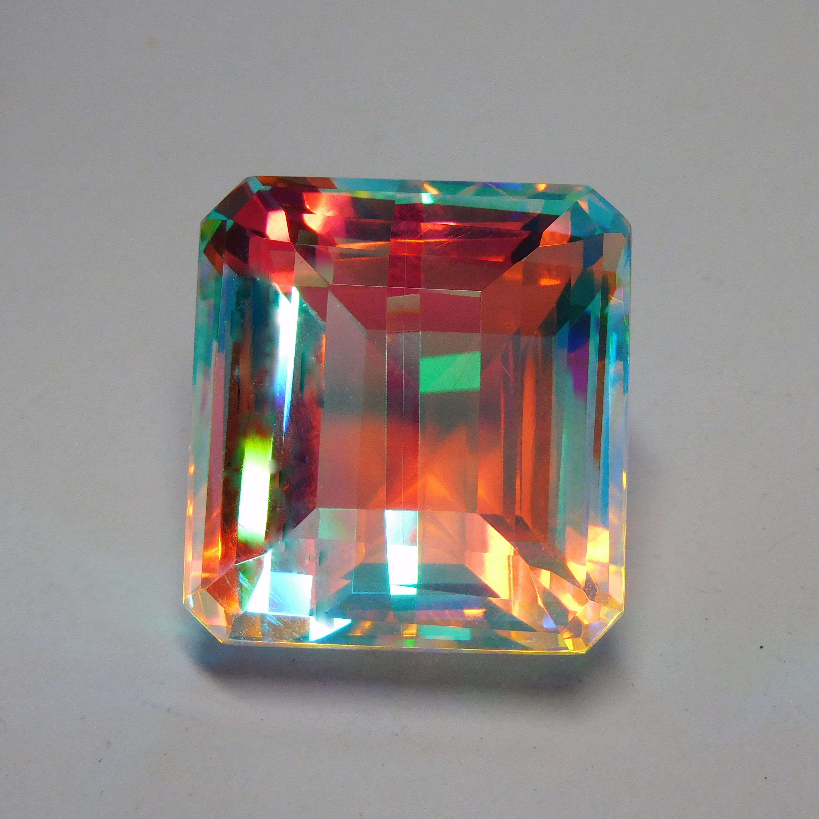 Excellent Cut Stone !! ON SALE !! Brazilian Natural Multi Color Mystic Topaz 69.15 Ct Emerald Cut Mystic Topaz Loose Gemstone CERTIFIED | Gift For Her/ Him