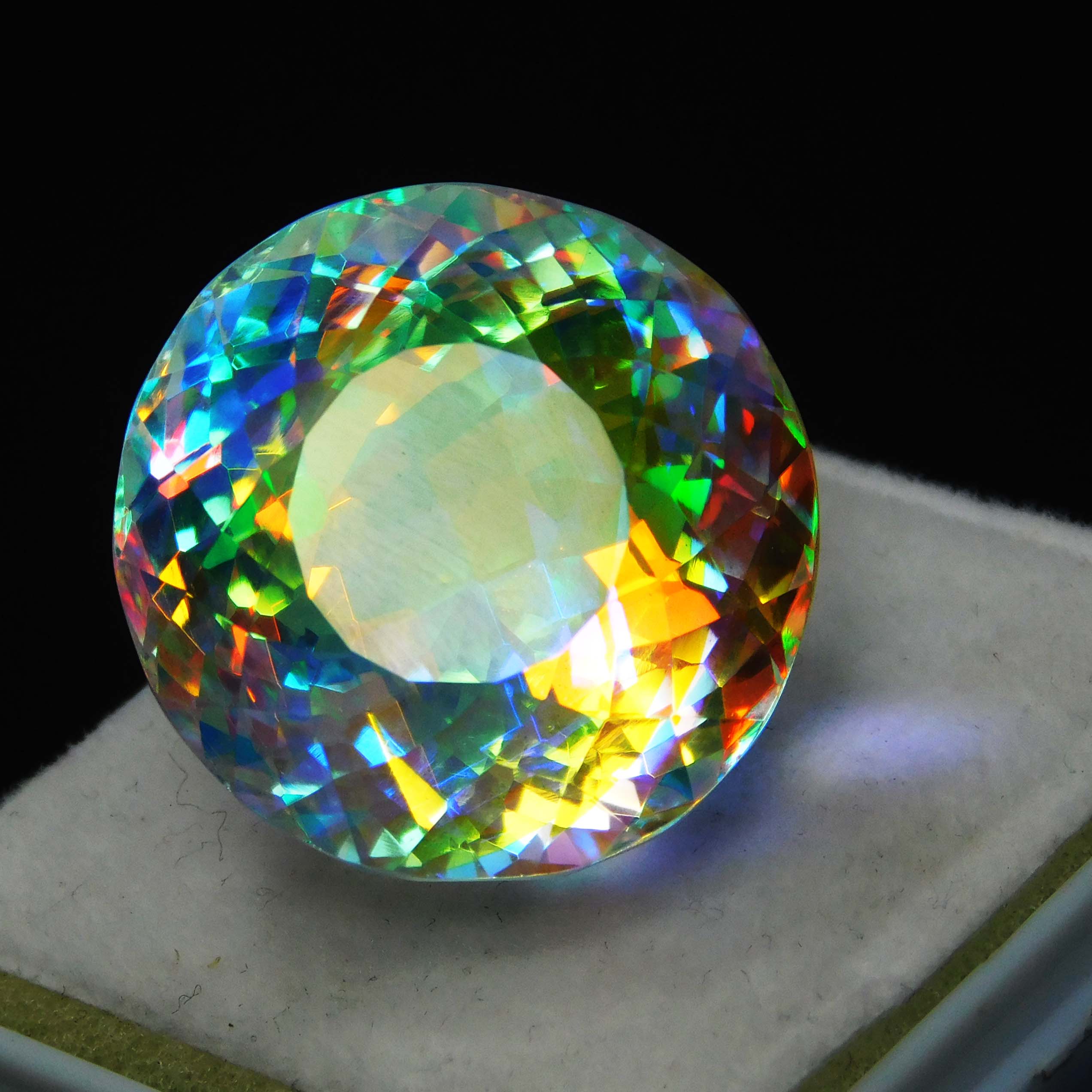 Mystic Quartz Pendant Size 62 Ct A++ Rainbow Round Cut CERTIFIED Gemstone