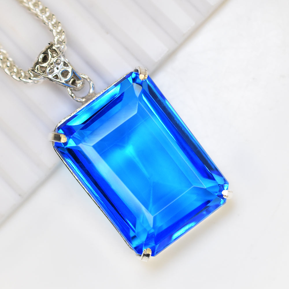 75 Ct London Blue Topaz Pendant, Everyday Women Gemstone Necklace,925 silver, Cocktail Solitaire Promise Necklace, Handmade Party Jewelry, Gift for Her