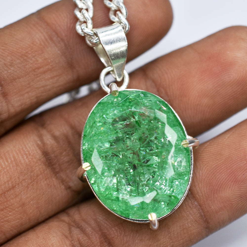 CERTIFIED Zambian Emerald Pendant 66 Ct 925 Sterling Silver Natural Emerald Pendant Handmade Pendant Gift For Bridal Beautiful Emerald Jewelry