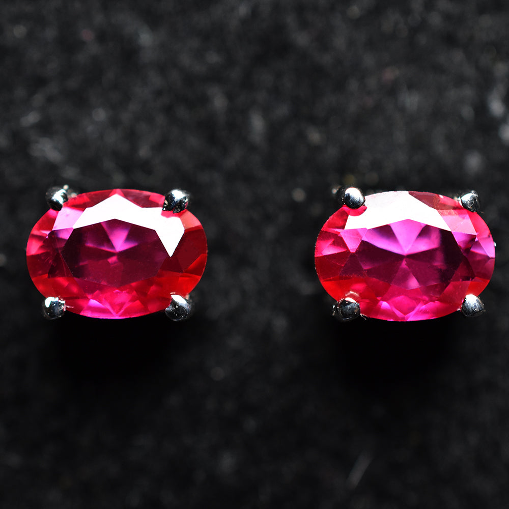 Certified Natural Pink Ruby Earrings, Stud Earrings, 6x4 mm Halo Cluster Earrings, Dainty Earrings, Bridesmaid Earrings, Boho Earrings, 925 Sterling Silver
