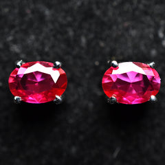 Certified Natural Pink Ruby Earrings, Stud Earrings, 6x4 mm Halo Cluster Earrings, Dainty Earrings, Bridesmaid Earrings, Boho Earrings, 925 Sterling Silver