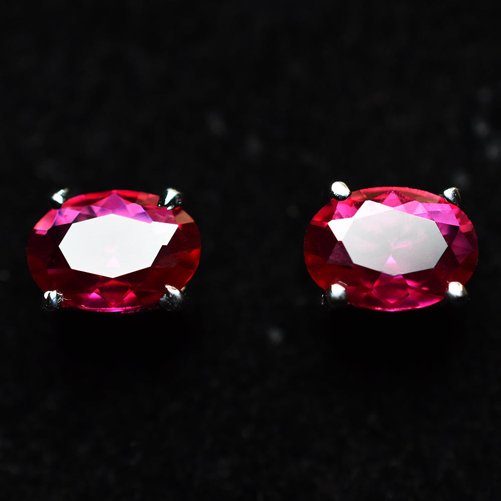 Certified Natural Pink Ruby Earrings, Stud Earrings, 6x4 mm Halo Cluster Earrings, Dainty Earrings, Bridesmaid Earrings, Boho Earrings, 925 Sterling Silver