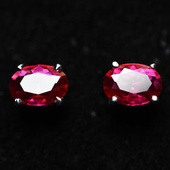 Certified Natural Pink Ruby Earrings, Stud Earrings, 6x4 mm Halo Cluster Earrings, Dainty Earrings, Bridesmaid Earrings, Boho Earrings, 925 Sterling Silver