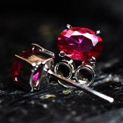 Certified Natural Pink Ruby Earrings, Stud Earrings, 6x4 mm Halo Cluster Earrings, Dainty Earrings, Bridesmaid Earrings, Boho Earrings, 925 Sterling Silver