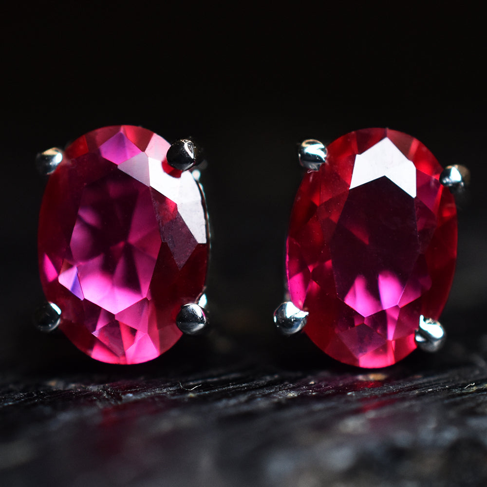 Certified Natural Pink Ruby Earrings, Stud Earrings, 6x4 mm Halo Cluster Earrings, Dainty Earrings, Bridesmaid Earrings, Boho Earrings, 925 Sterling Silver