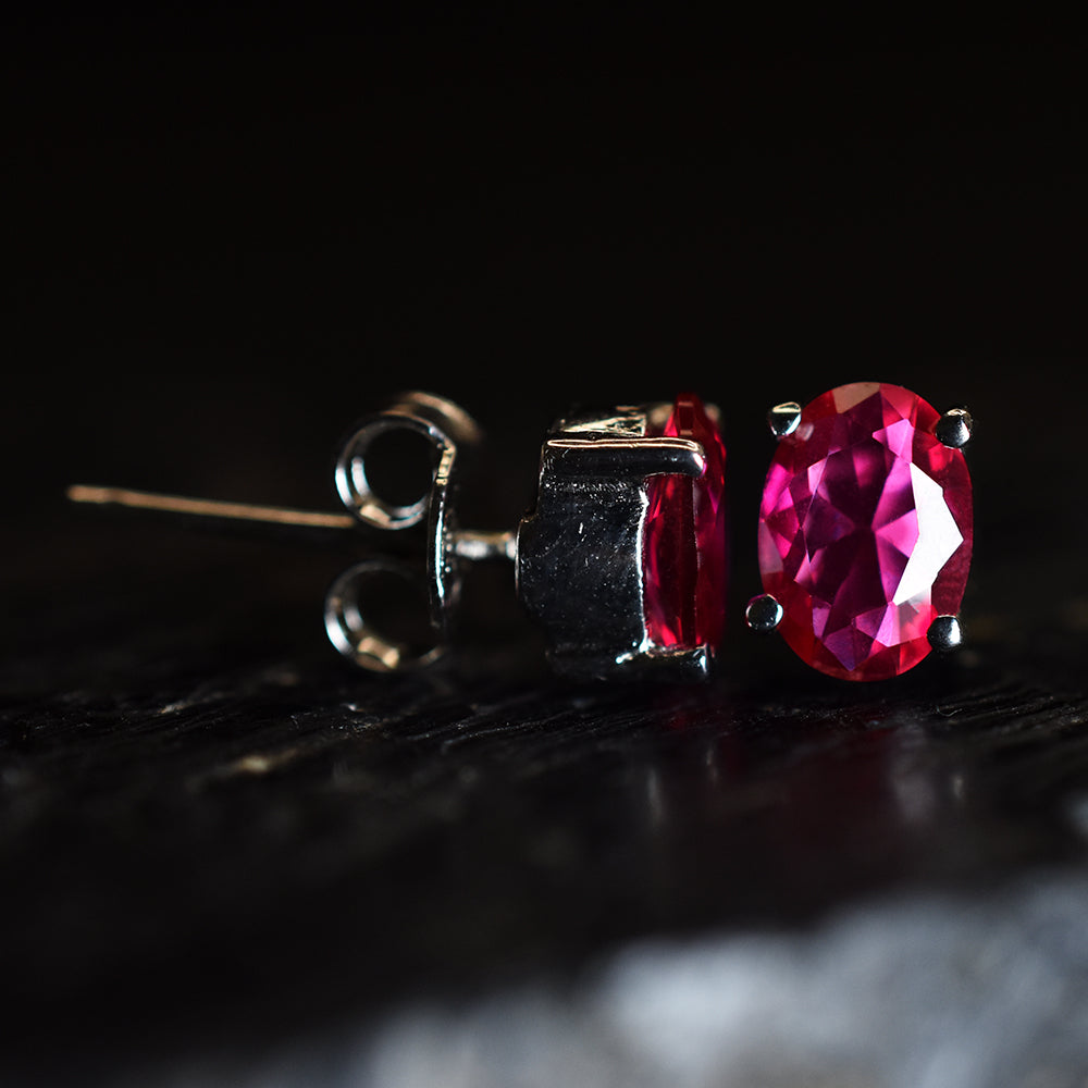 Certified Natural Pink Ruby Earrings, Stud Earrings, 6x4 mm Halo Cluster Earrings, Dainty Earrings, Bridesmaid Earrings, Boho Earrings, 925 Sterling Silver