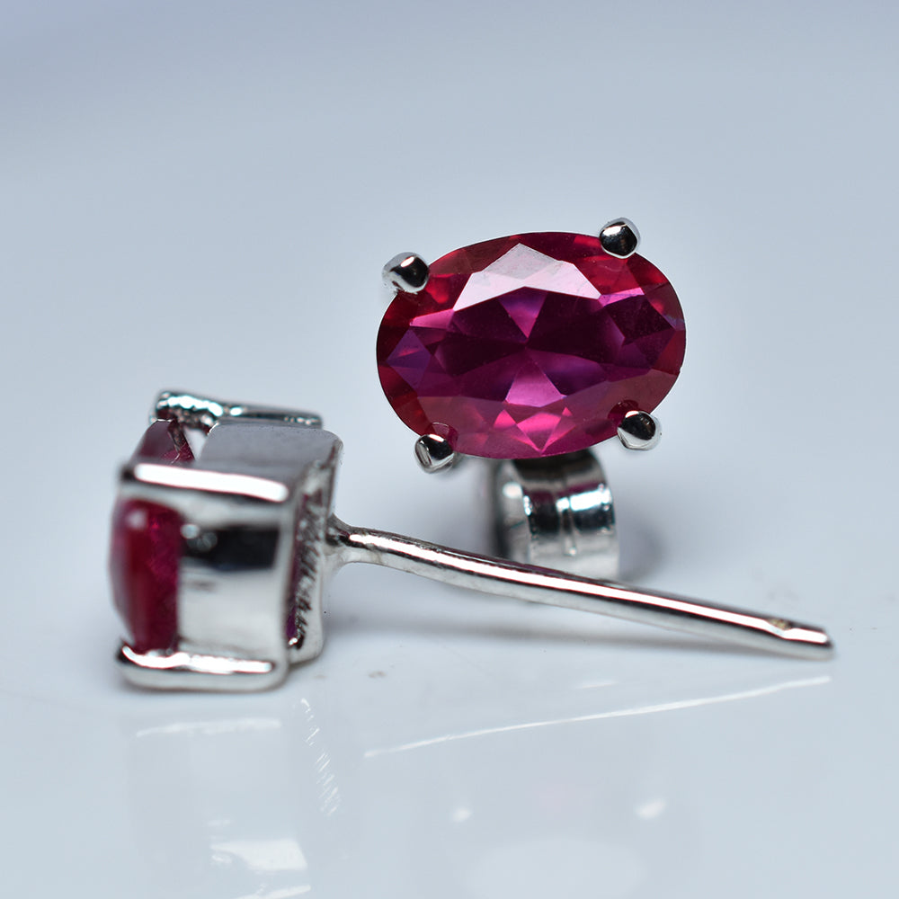 Certified Natural Pink Ruby Earrings, Stud Earrings, 6x4 mm Halo Cluster Earrings, Dainty Earrings, Bridesmaid Earrings, Boho Earrings, 925 Sterling Silver