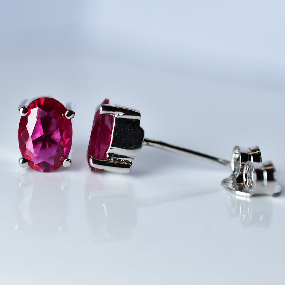Certified Natural Pink Ruby Earrings, Stud Earrings, 6x4 mm Halo Cluster Earrings, Dainty Earrings, Bridesmaid Earrings, Boho Earrings, 925 Sterling Silver