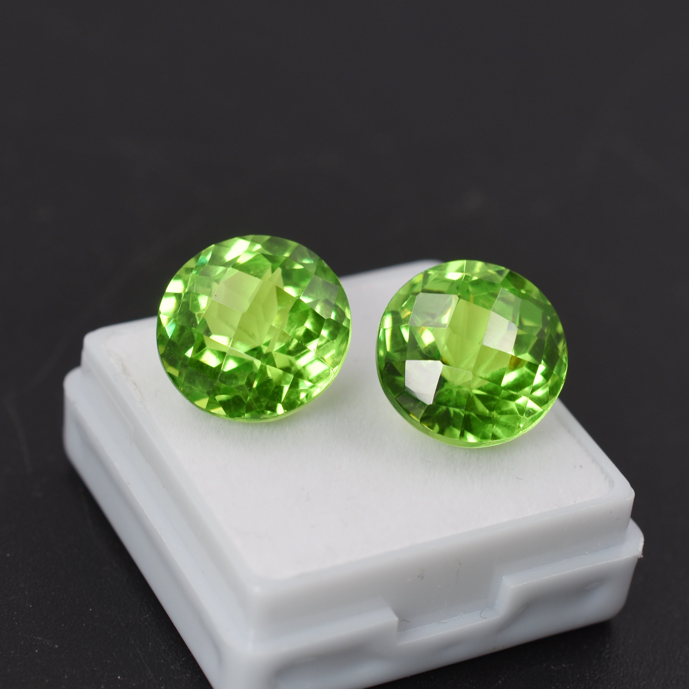 Earring Size Peridot Stone, 24.50 Carat Pair Round Cut Natural Green Peridot Certified Loose Gemstone