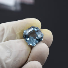 Genuine Aquamarine Gemstone , Natural Square Cut 14.35 Carat Aquamarine Blue Loose Gemstone Certified