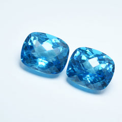 24.00 Carat Natural Blue Color Teal Sapphire Certified Cushion Cut Loose Gemstone Pair