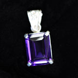 Certified 28 Ct Natural Purple Sapphire Pendant Emerald Design in 925 Sterling Silver | Handmade Wedding Gift Jewelry For Her