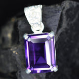 Certified 28 Ct Natural Purple Sapphire Pendant Emerald Design in 925 Sterling Silver | Handmade Wedding Gift Jewelry For Her