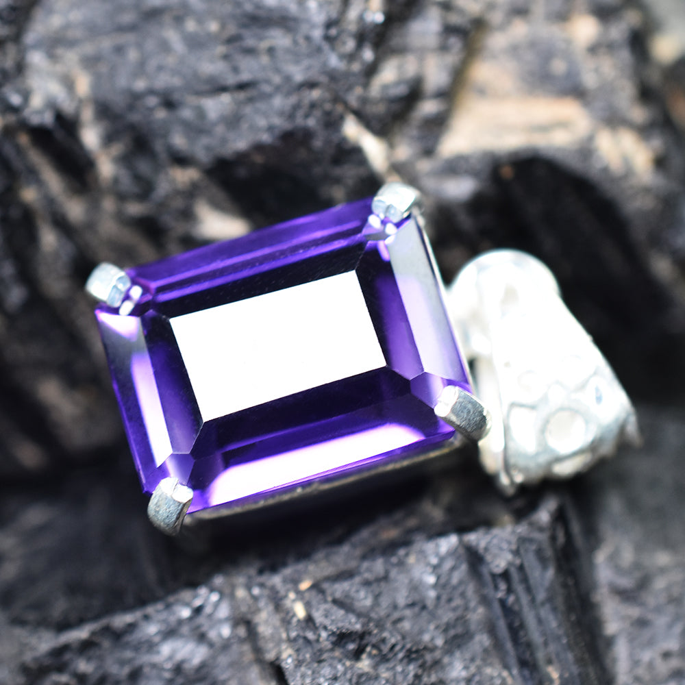 Certified 28 Ct Natural Purple Sapphire Pendant Emerald Design in 925 Sterling Silver | Handmade Wedding Gift Jewelry For Her