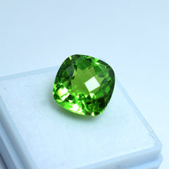 Natural Peridot Green Square Cushion Cut 12.35 Carat Certified Loose Gemstone Ring Size Stone