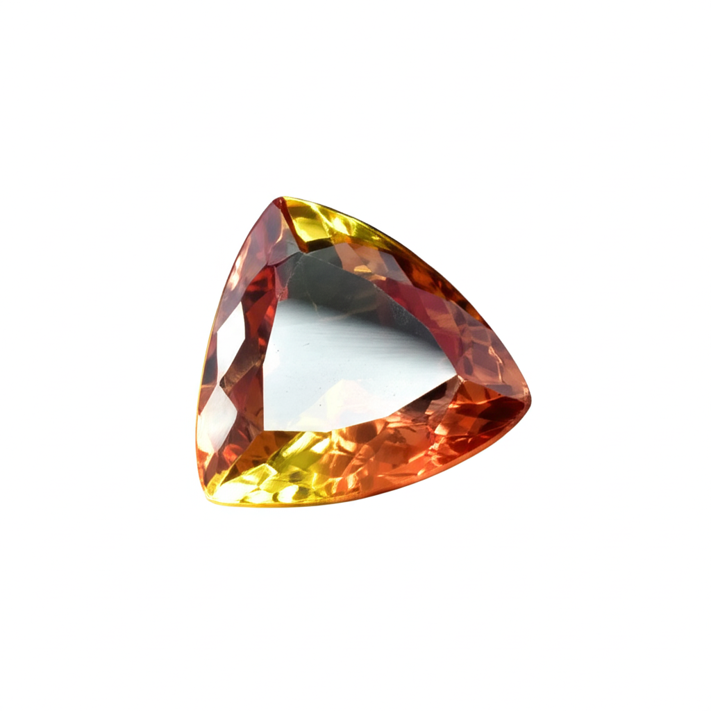 Trillion-cut bi-color sapphire, 15.90 carats, a certified loose gemstone