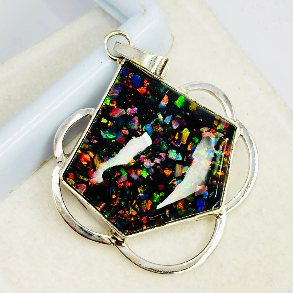 44 Ct 925 Sterling Silver Natural CERTIFIED Opal Fancy Cut Pendant Free Delivery