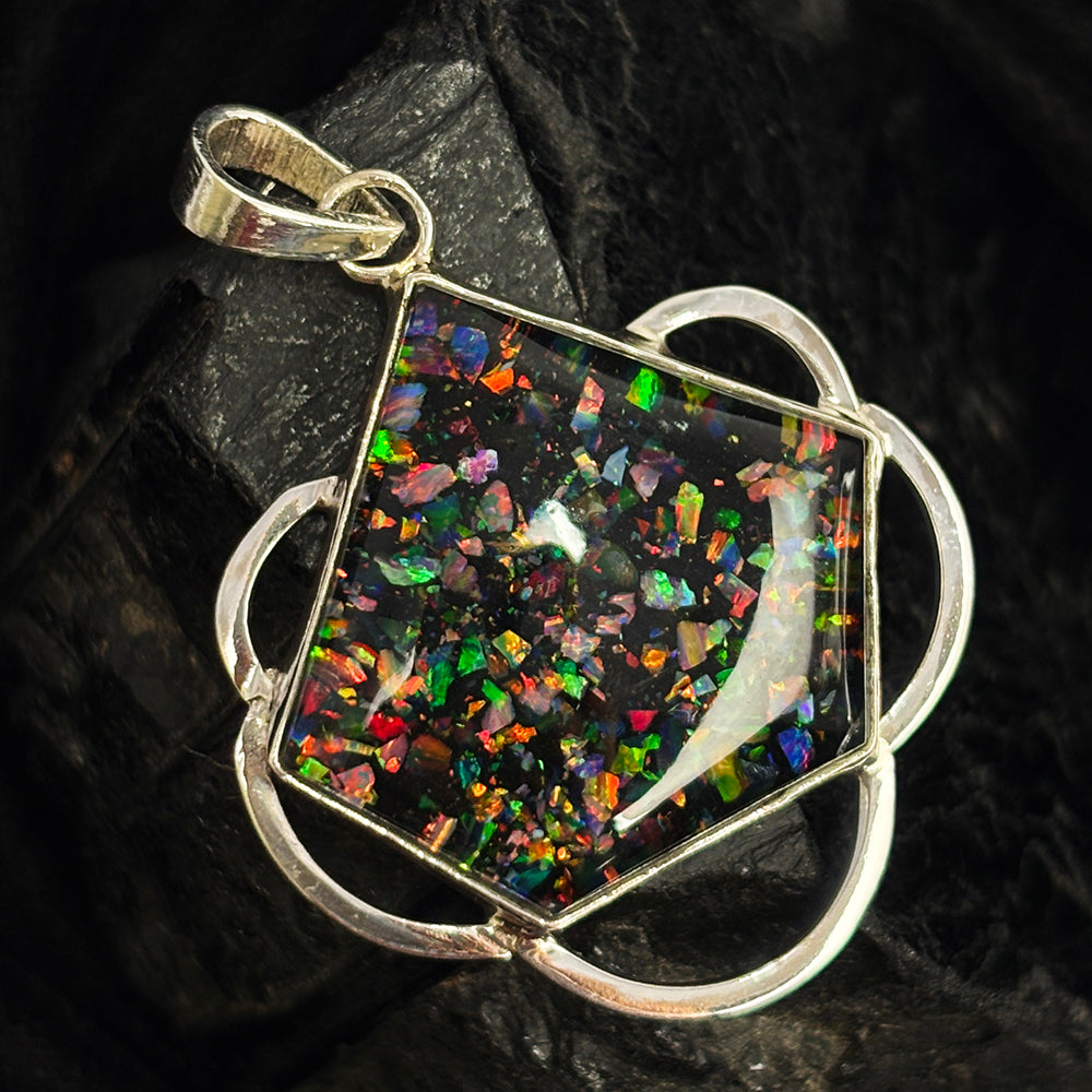 44 Ct 925 Sterling Silver Natural CERTIFIED Opal Fancy Cut Pendant Free Delivery