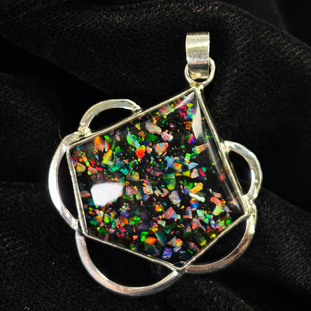 44 Ct 925 Sterling Silver Natural CERTIFIED Opal Fancy Cut Pendant Free Delivery