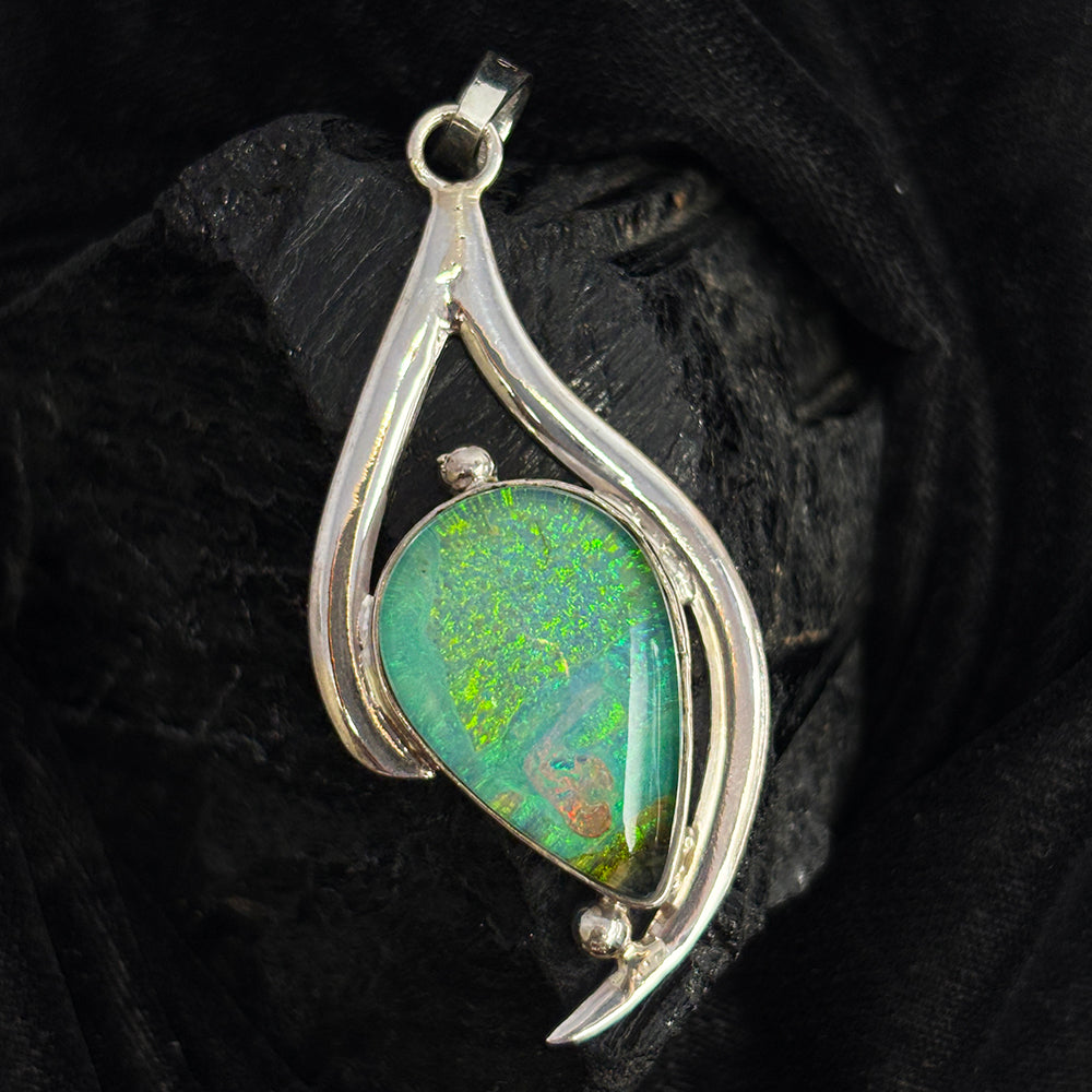 925 Sterling Silver CERTIFIED 39 Ct Natural Opal Pear Pendant For Birthday Gift