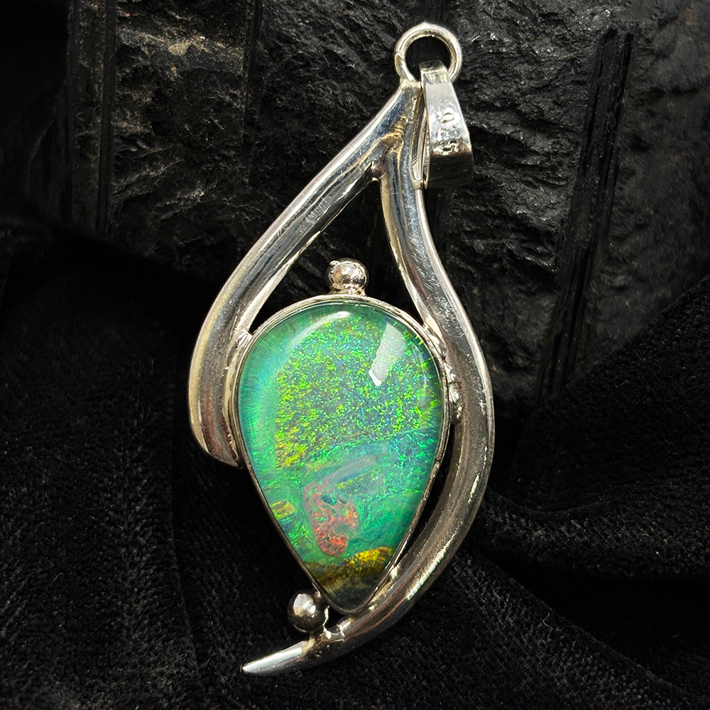 925 Sterling Silver CERTIFIED 39 Ct Natural Opal Pear Pendant For Birthday Gift