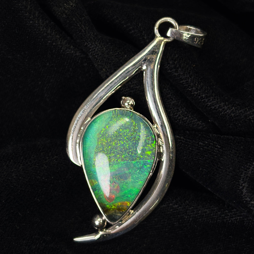 925 Sterling Silver CERTIFIED 39 Ct Natural Opal Pear Pendant For Birthday Gift