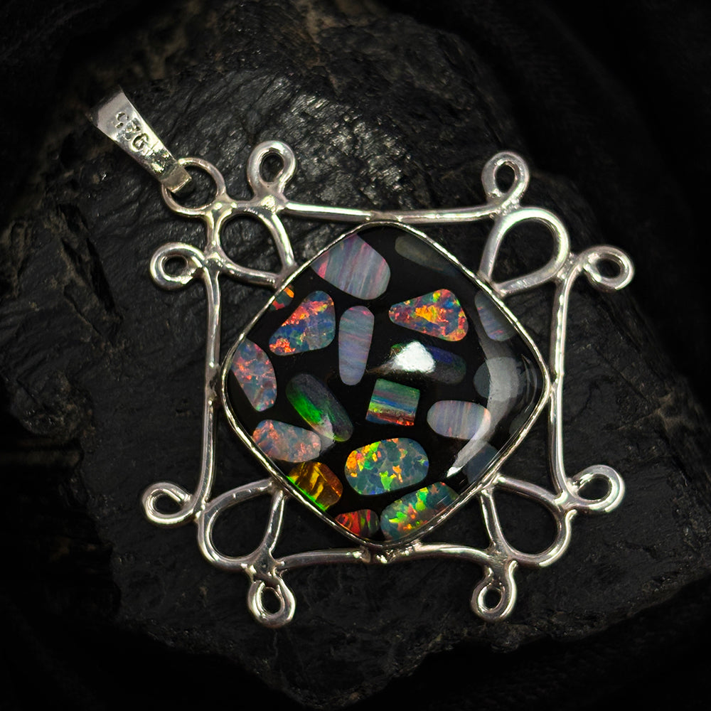 A+ CERTIFIED 46 Ct Square Cushion 925 Starling Silver Natural Opal Stone Pendant