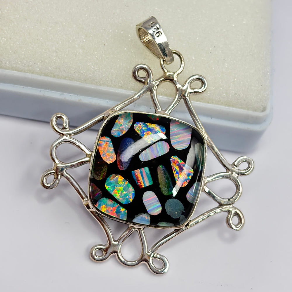 A+ CERTIFIED 46 Ct Square Cushion 925 Starling Silver Natural Opal Stone Pendant