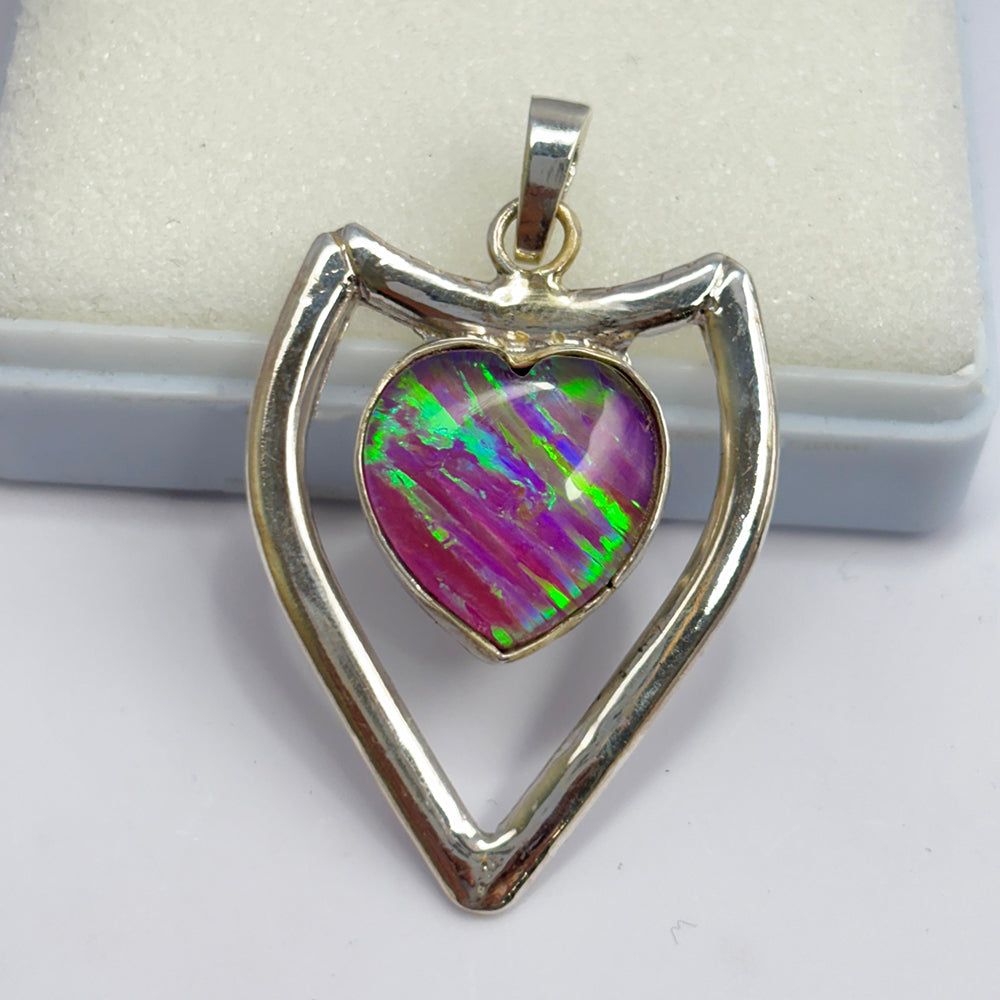 Flawless Heart 42 Ct Natural Opal Pendant CERTIFIED 925 Sterling Silver Delivery