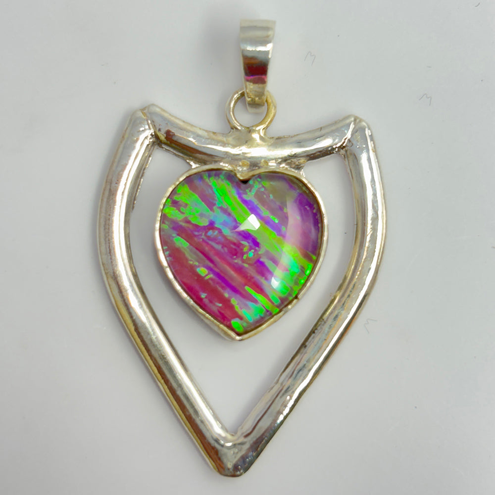 Flawless Heart 42 Ct Natural Opal Pendant CERTIFIED 925 Sterling Silver Delivery