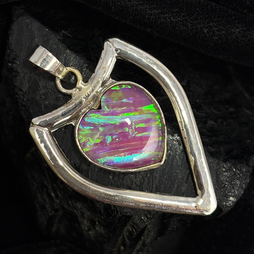 Flawless Heart 42 Ct Natural Opal Pendant CERTIFIED 925 Sterling Silver Delivery