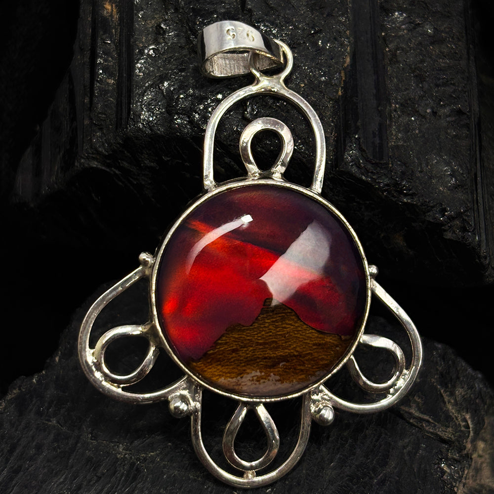 Beautiful Round Opal 40 Ct Natural CERTIFIED 925 Sterling Silver Pendant Gems