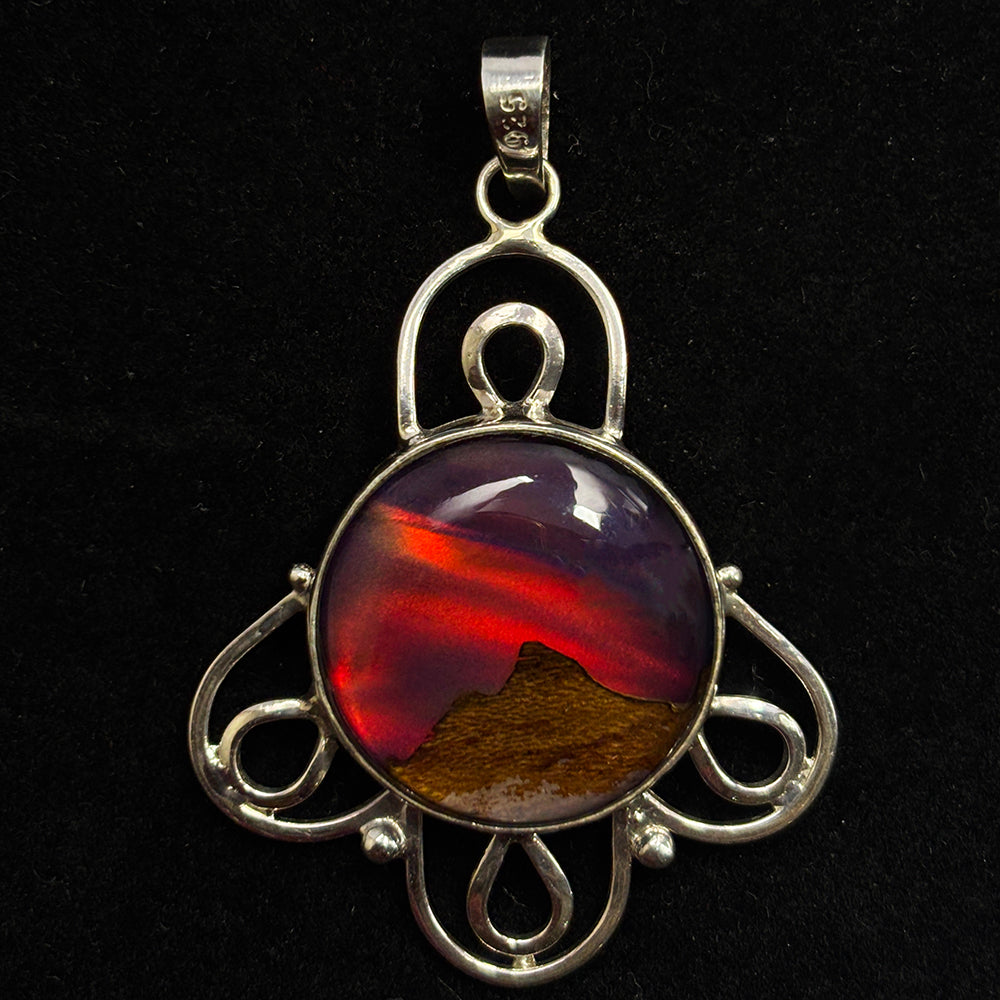 Beautiful Round Opal 40 Ct Natural CERTIFIED 925 Sterling Silver Pendant Gems