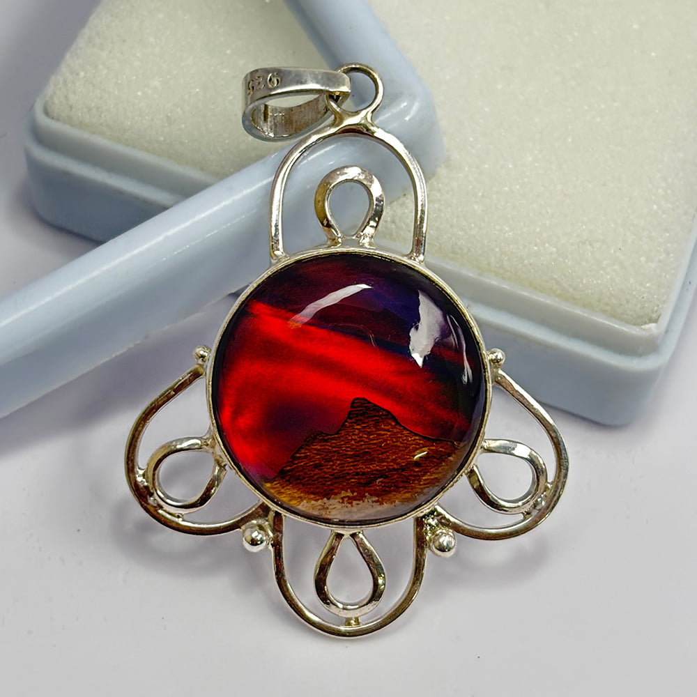 Beautiful Round Opal 40 Ct Natural CERTIFIED 925 Sterling Silver Pendant Gems