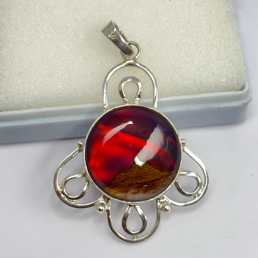 Beautiful Round Opal 40 Ct Natural CERTIFIED 925 Sterling Silver Pendant Gems