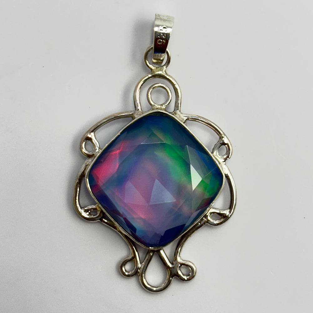 Flawless Natural Square Cushion 43 Ct CERTIFIED 925 Sterling Silver Pendant Gems