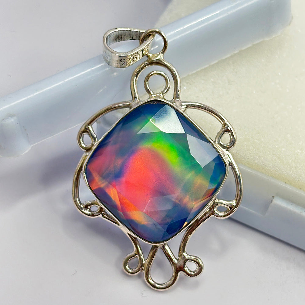 Flawless Natural Square Cushion 43 Ct CERTIFIED 925 Sterling Silver Pendant Gems