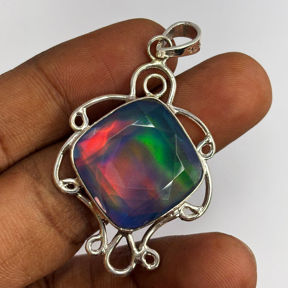 Flawless Natural Square Cushion 43 Ct CERTIFIED 925 Sterling Silver Pendant Gems