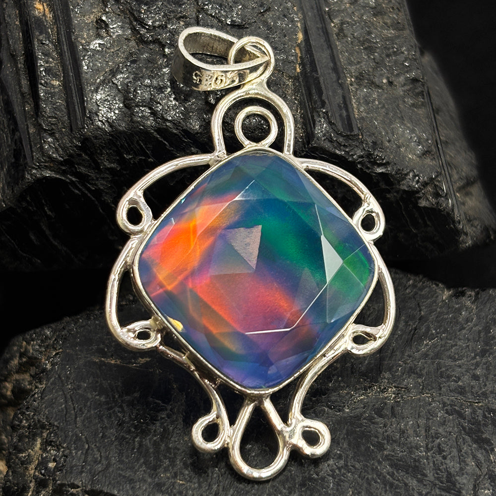 Flawless Natural Square Cushion 43 Ct CERTIFIED 925 Sterling Silver Pendant Gems