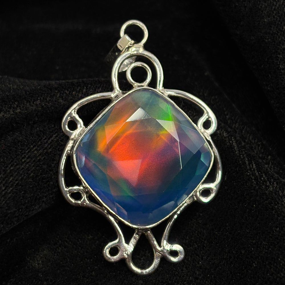 Natural 43 Ct CERTIFIED Opal 925 Starling Silver Square Cushion Pendant Jewelry