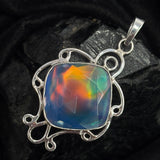 Natural 43 Ct CERTIFIED Opal 925 Starling Silver Square Cushion Pendant Jewelry
