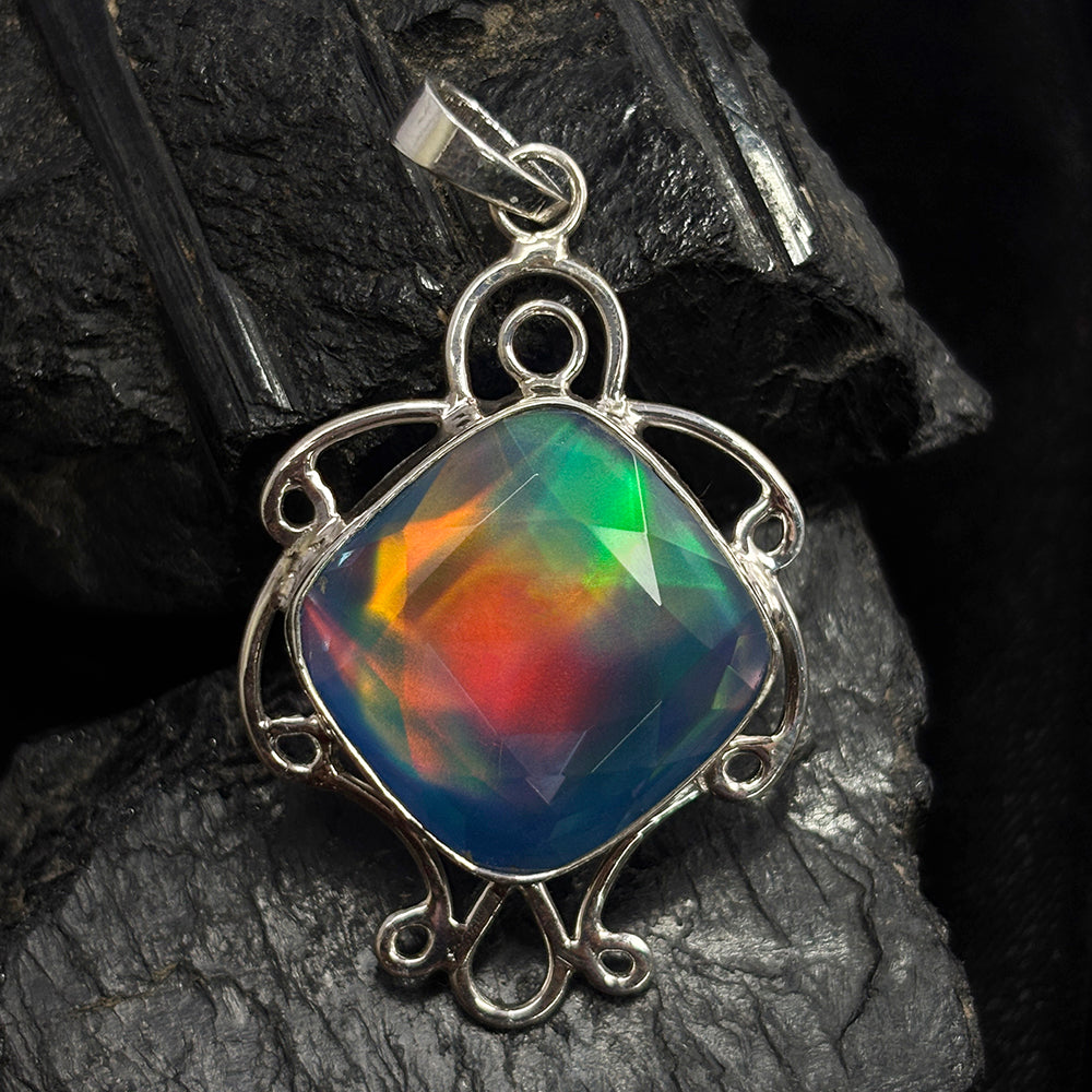 Natural 43 Ct CERTIFIED Opal 925 Starling Silver Square Cushion Pendant Jewelry